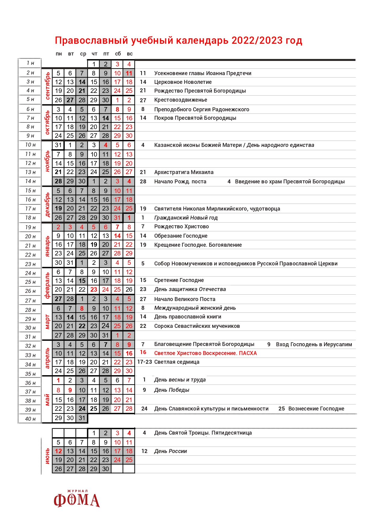 православный календарь